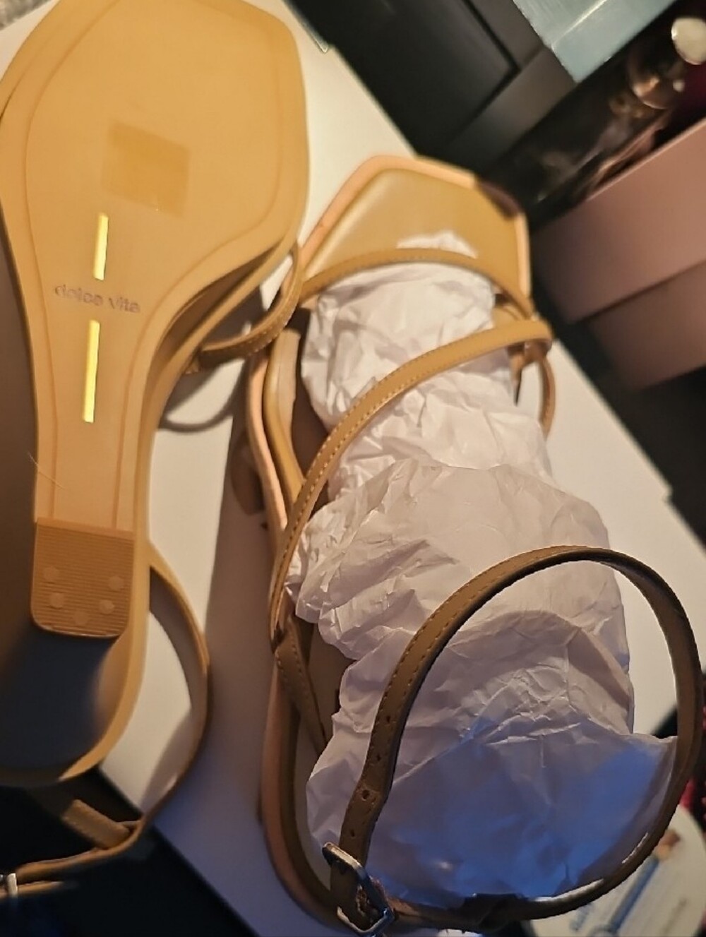 Dolce Vita Strappy Platform Sandals in Tan. - Picture 2 of 2